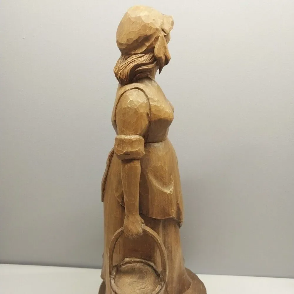 Hand Carved Farm Woman Peasant Folk Art Sculpture 19
